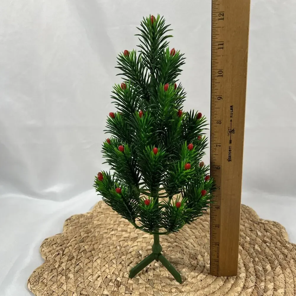 Vintage Mid Century Table Decoration SMALL Christmas Tree RED TIP BERRY 12” Mini